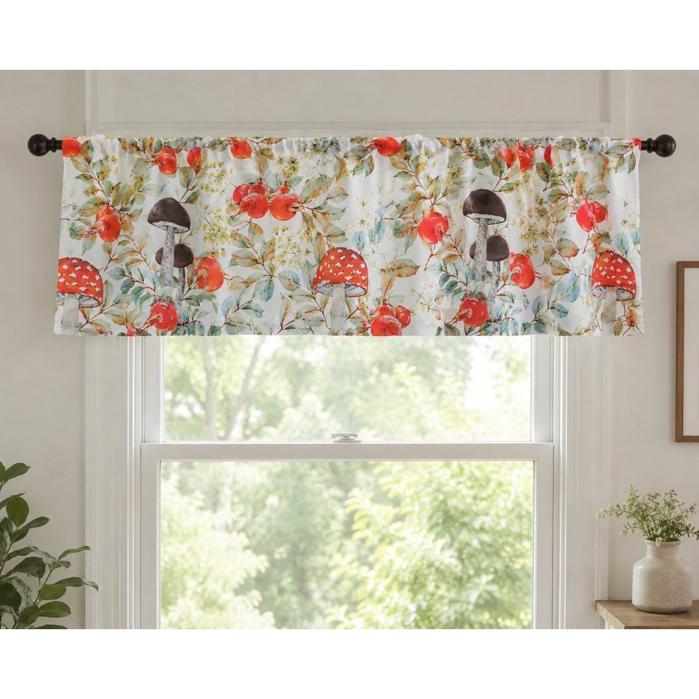 Open Box Woodland Mushroom Curtain Valance 18x54 Cottagecore Watercolor Floral